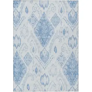 Photo of Denim Blue And Sky Blue Moroccan Washable Indoor Outdoor Area Rug