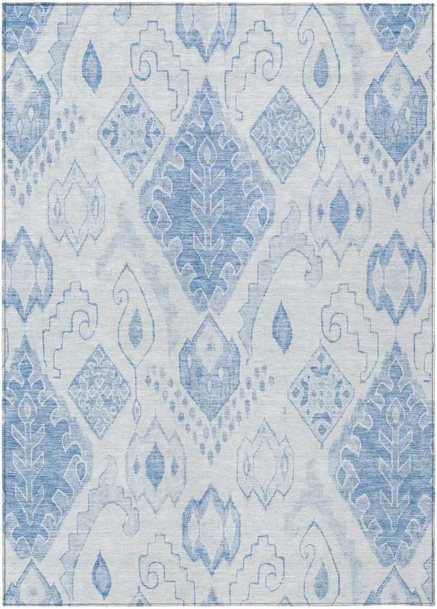 Denim Blue And Sky Blue Moroccan Washable Indoor Outdoor Area Rug Photo 1