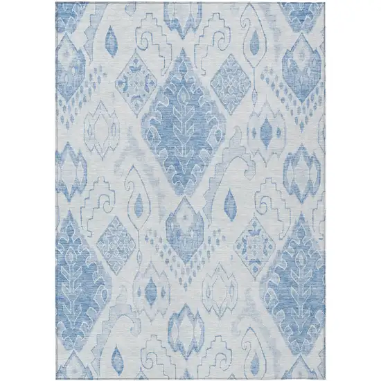 Denim Blue And Sky Blue Moroccan Washable Indoor Outdoor Area Rug Photo 1