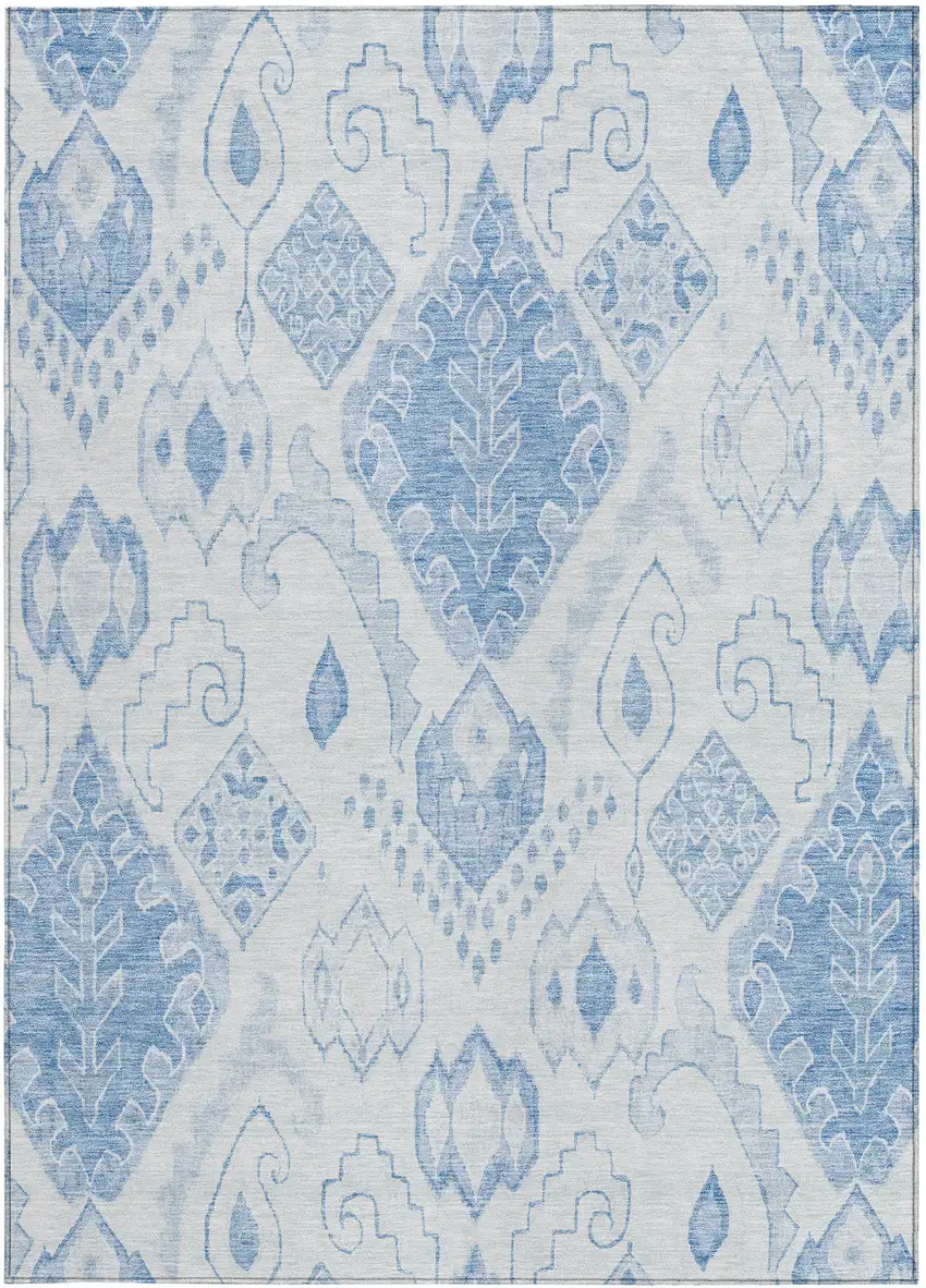 Denim Blue And Sky Blue Moroccan Washable Indoor Outdoor Area Rug Photo 3