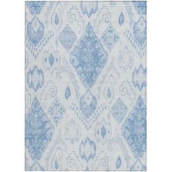 Denim Blue And Sky Blue Moroccan Washable Indoor Outdoor Area Rug Photo 3