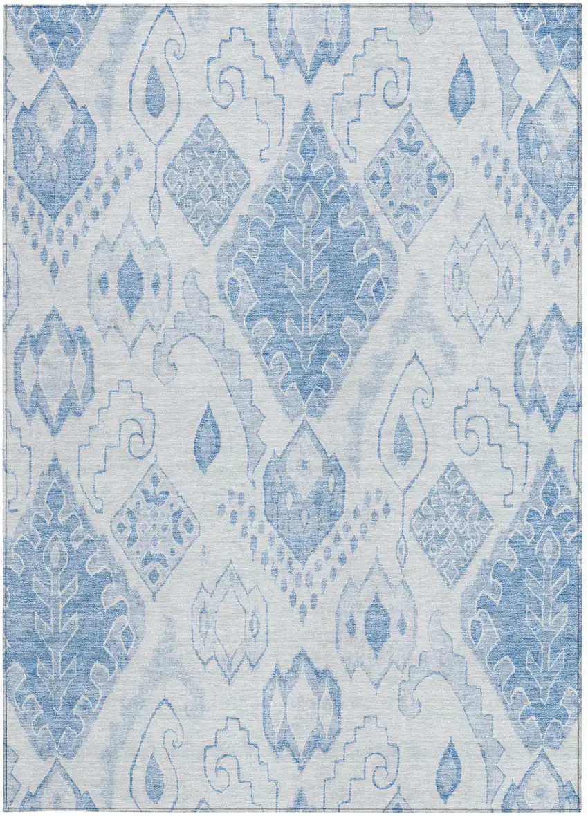Denim Blue And Sky Blue Moroccan Washable Indoor Outdoor Area Rug Photo 3