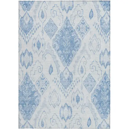 Denim Blue And Sky Blue Moroccan Washable Indoor Outdoor Area Rug Photo 7