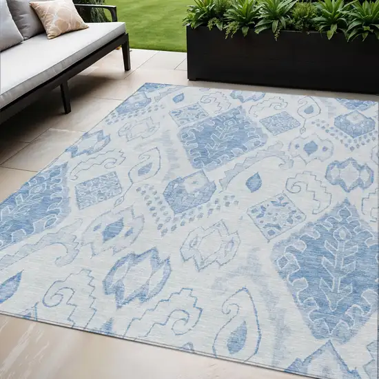 Denim Blue And Sky Blue Moroccan Washable Indoor Outdoor Area Rug Photo 1