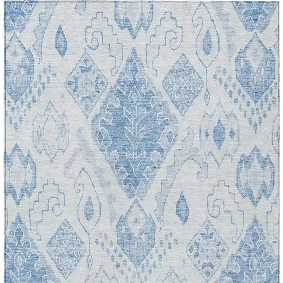 Denim Blue And Sky Blue Moroccan Washable Indoor Outdoor Area Rug Photo 6