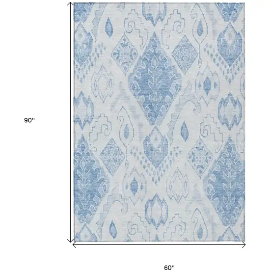 Denim Blue And Sky Blue Moroccan Washable Indoor Outdoor Area Rug Photo 3