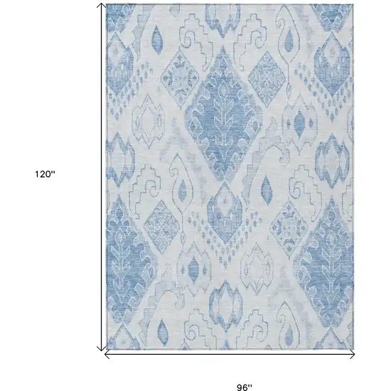 Denim Blue And Sky Blue Moroccan Washable Indoor Outdoor Area Rug Photo 3