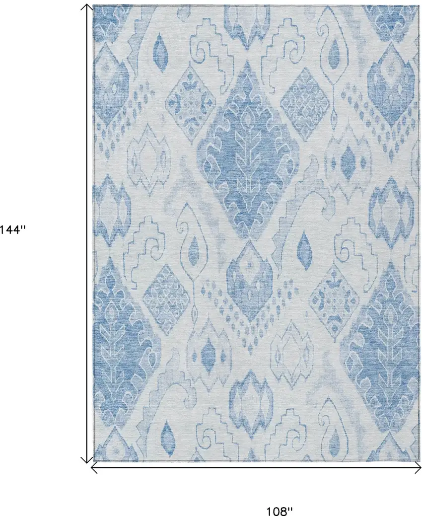Denim Blue And Sky Blue Moroccan Washable Indoor Outdoor Area Rug Photo 3