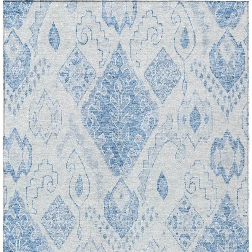 Denim Blue And Sky Blue Moroccan Washable Indoor Outdoor Area Rug Photo 6