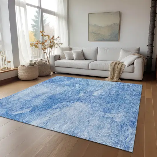 Denim Blue And Sky Blue Nautical Washable Indoor Outdoor Area Rug Photo 9