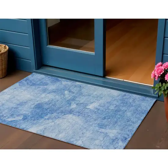 Denim Blue And Sky Blue Nautical Washable Indoor Outdoor Area Rug Photo 1