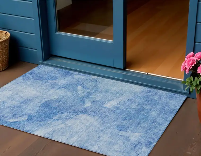 Denim Blue And Sky Blue Nautical Washable Indoor Outdoor Area Rug Photo 1