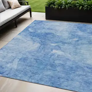 Photo of Denim Blue And Sky Blue Nautical Washable Indoor Outdoor Area Rug