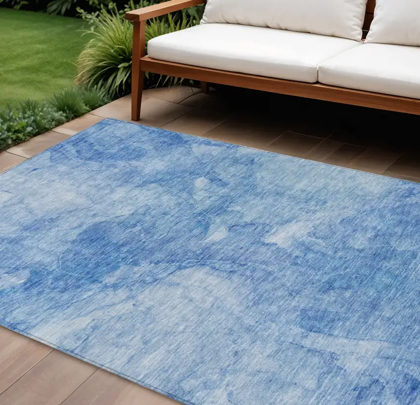 Denim Blue And Sky Blue Nautical Washable Indoor Outdoor Area Rug Photo 1