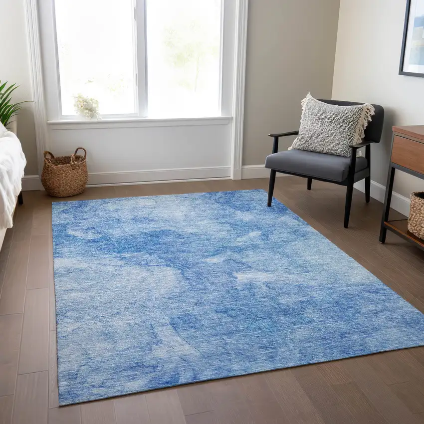 Denim Blue And Sky Blue Nautical Washable Indoor Outdoor Area Rug Photo 8