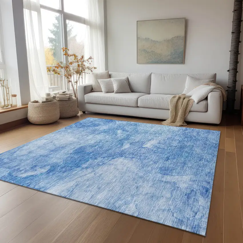 Denim Blue And Sky Blue Nautical Washable Indoor Outdoor Area Rug Photo 9