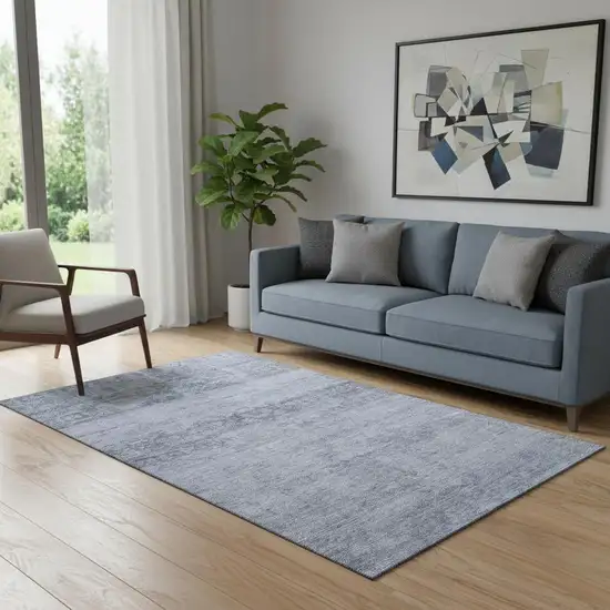 Denim Blue And Sky Blue Oriental Washable Area Rug With UV Protection Photo 2