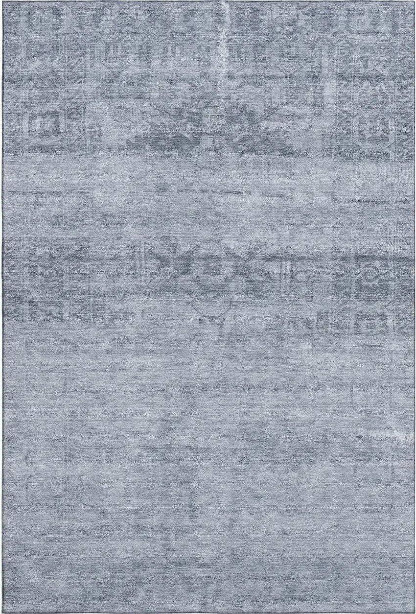 Denim Blue And Sky Blue Oriental Washable Area Rug With UV Protection Photo 1