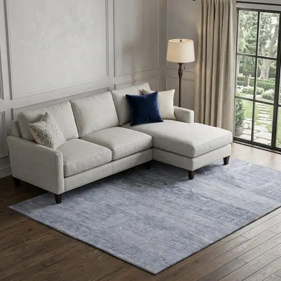 Denim Blue And Sky Blue Oriental Washable Area Rug With UV Protection Photo 1