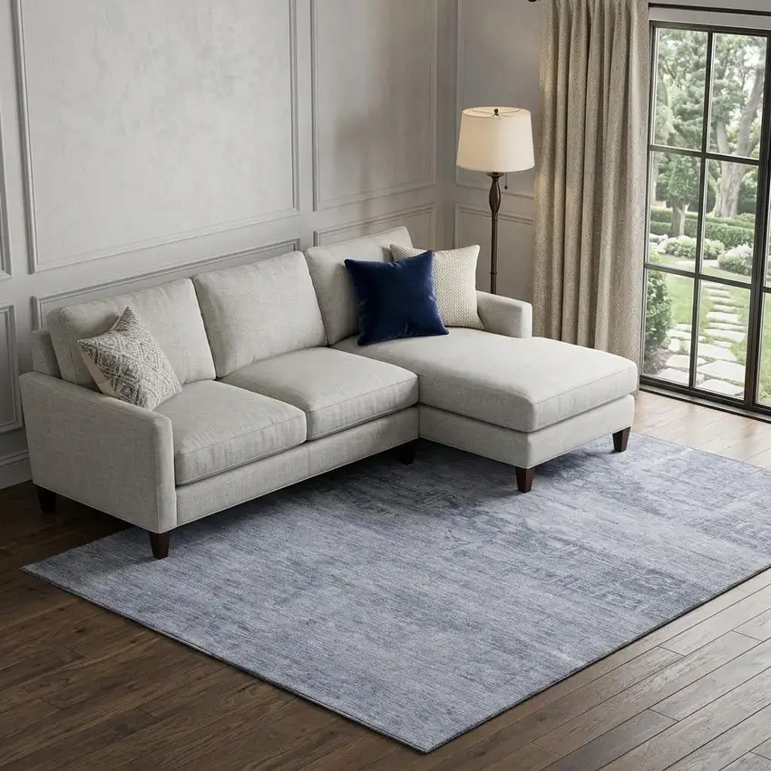 Denim Blue And Sky Blue Oriental Washable Area Rug With UV Protection Photo 1