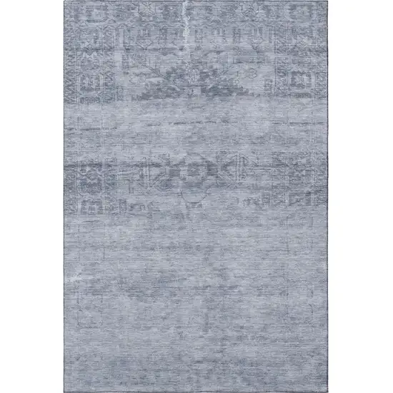 Denim Blue And Sky Blue Oriental Washable Area Rug With UV Protection Photo 2