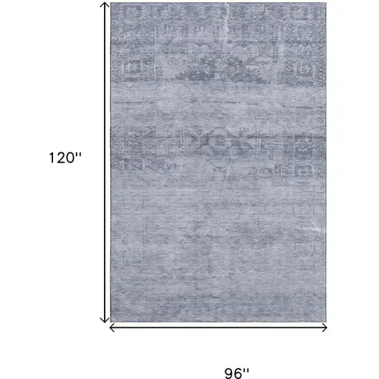 Denim Blue And Sky Blue Oriental Washable Area Rug With UV Protection Photo 9