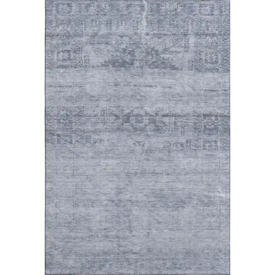 Denim Blue And Sky Blue Oriental Washable Area Rug With UV Protection Photo 1