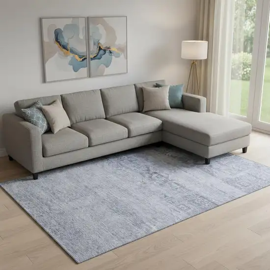 Denim Blue And Sky Blue Oriental Washable Area Rug With UV Protection Photo 2