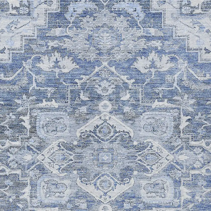 Denim Blue And Sky Blue Oriental Washable Indoor Outdoor Area Rug Photo 5
