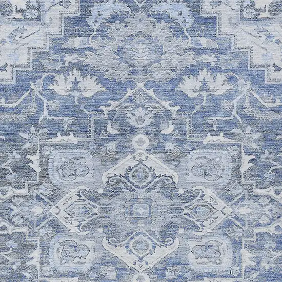 Denim Blue And Sky Blue Oriental Washable Indoor Outdoor Area Rug Photo 5