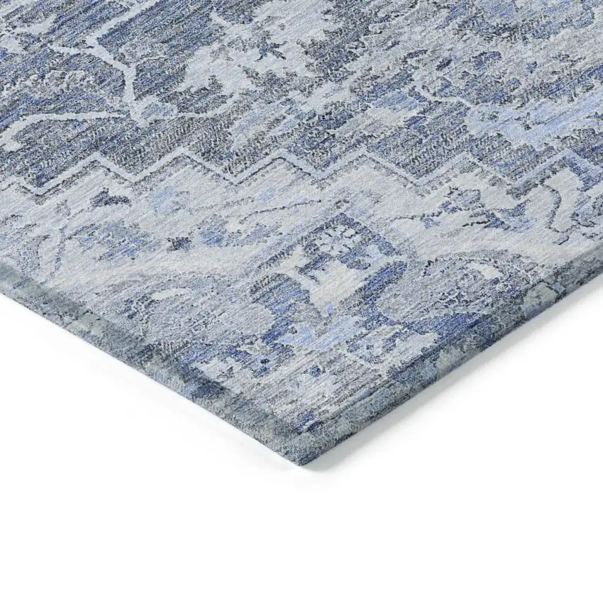 Denim Blue And Sky Blue Oriental Washable Indoor Outdoor Area Rug Photo 4