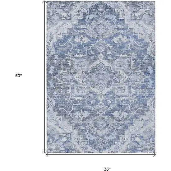 Denim Blue And Sky Blue Oriental Washable Indoor Outdoor Area Rug Photo 7