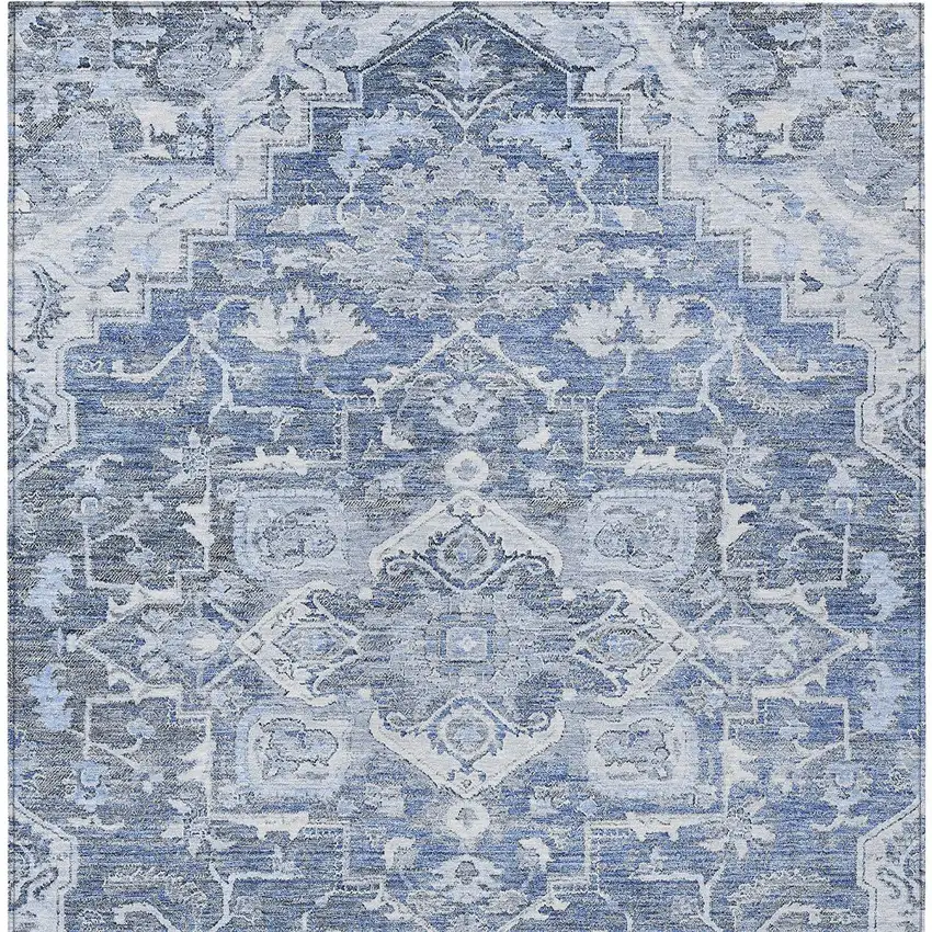 Denim Blue And Sky Blue Oriental Washable Indoor Outdoor Area Rug Photo 6