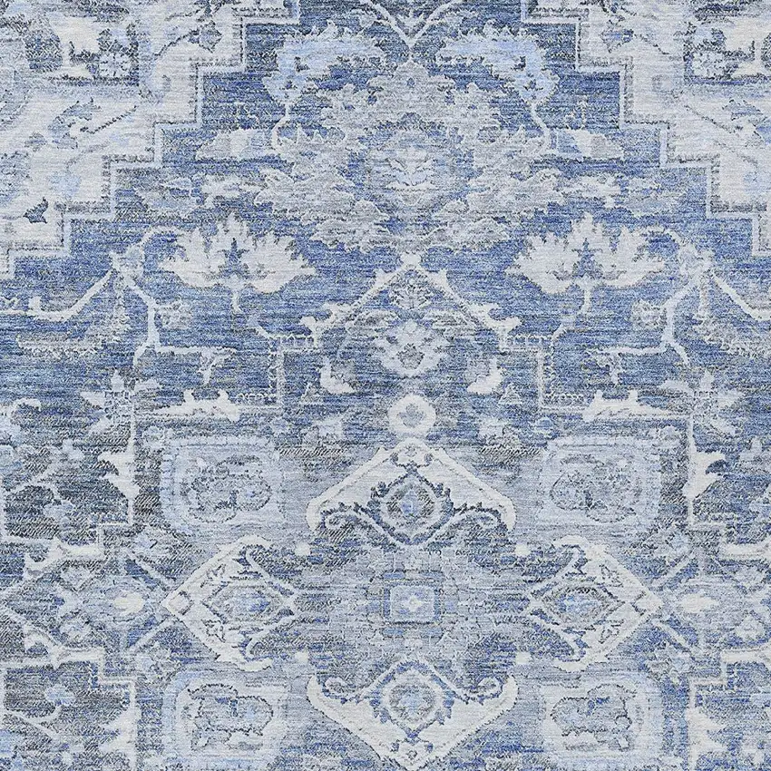 Denim Blue And Sky Blue Oriental Washable Indoor Outdoor Area Rug Photo 6