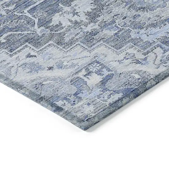 Denim Blue And Sky Blue Oriental Washable Indoor Outdoor Area Rug Photo 5