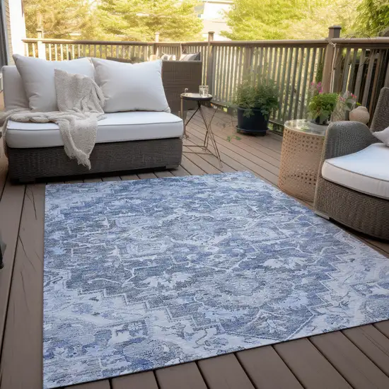 Denim Blue And Sky Blue Oriental Washable Indoor Outdoor Area Rug Photo 9
