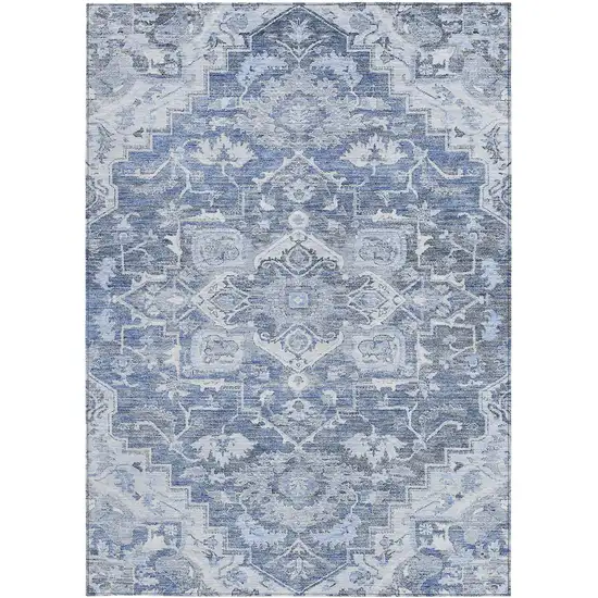 Denim Blue And Sky Blue Oriental Washable Indoor Outdoor Area Rug Photo 6