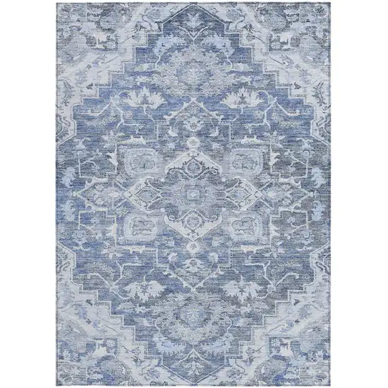 Denim Blue And Sky Blue Oriental Washable Indoor Outdoor Area Rug Photo 6