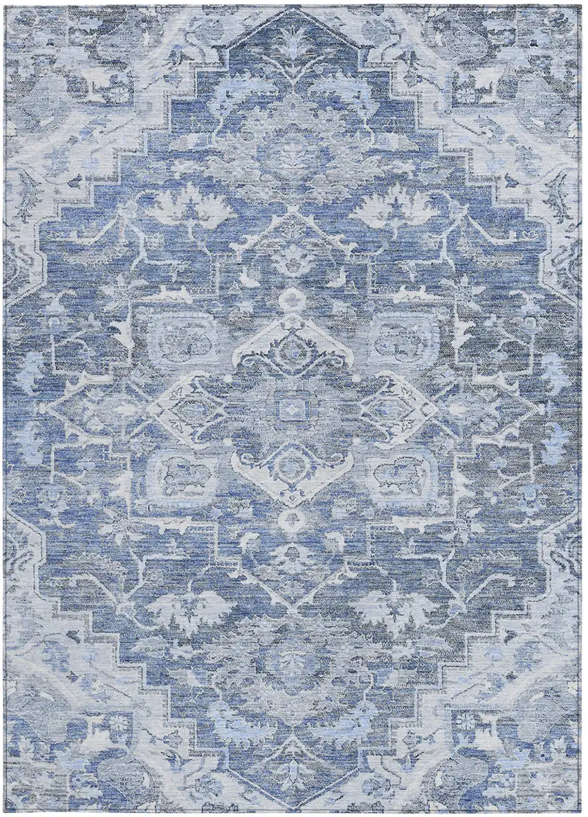 Denim Blue And Sky Blue Oriental Washable Indoor Outdoor Area Rug Photo 6