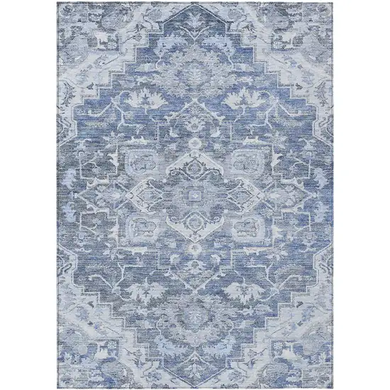 Denim Blue And Sky Blue Oriental Washable Indoor Outdoor Area Rug Photo 2