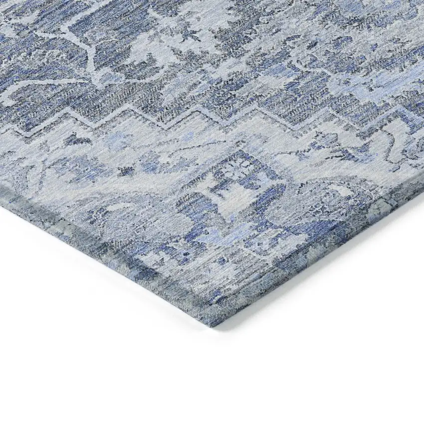 Denim Blue And Sky Blue Oriental Washable Indoor Outdoor Area Rug Photo 5