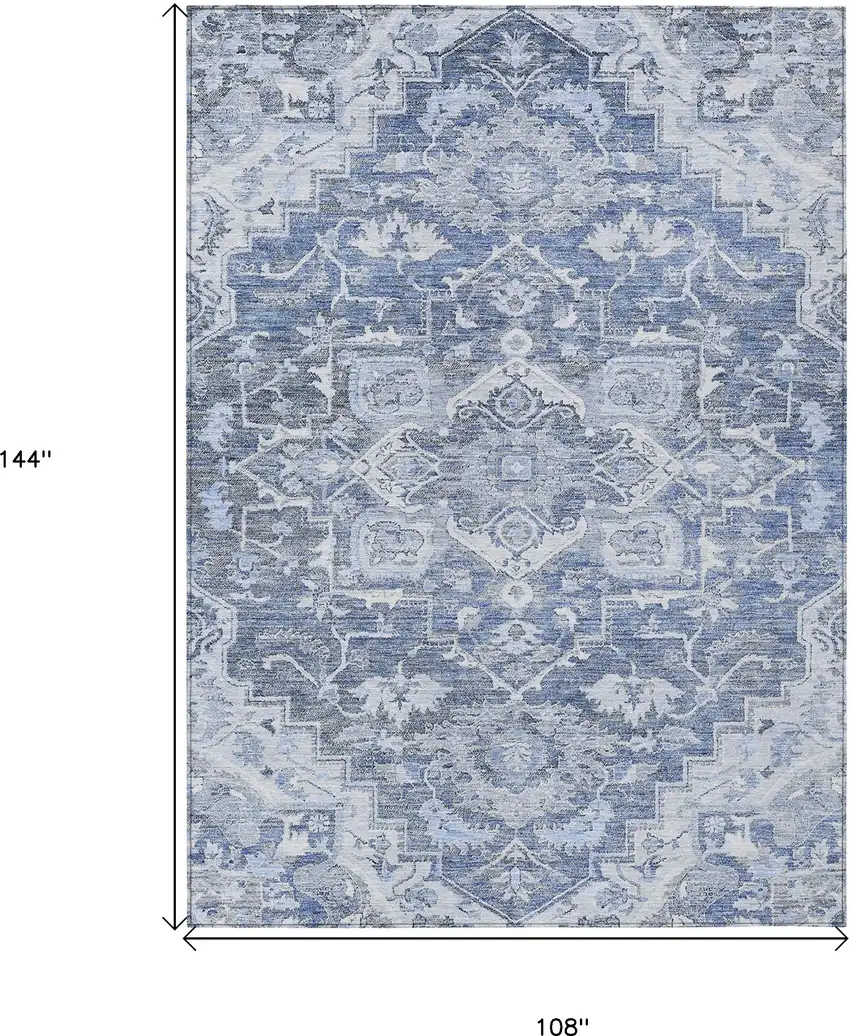 Denim Blue And Sky Blue Oriental Washable Indoor Outdoor Area Rug Photo 3