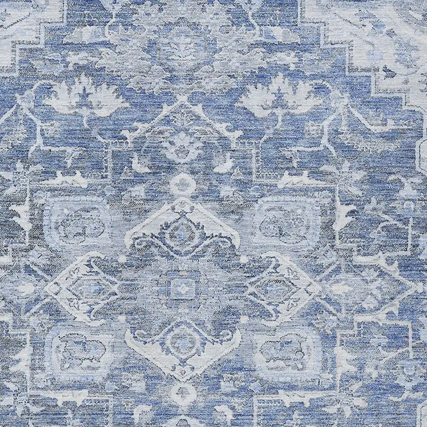 Denim Blue And Sky Blue Oriental Washable Indoor Outdoor Area Rug Photo 6