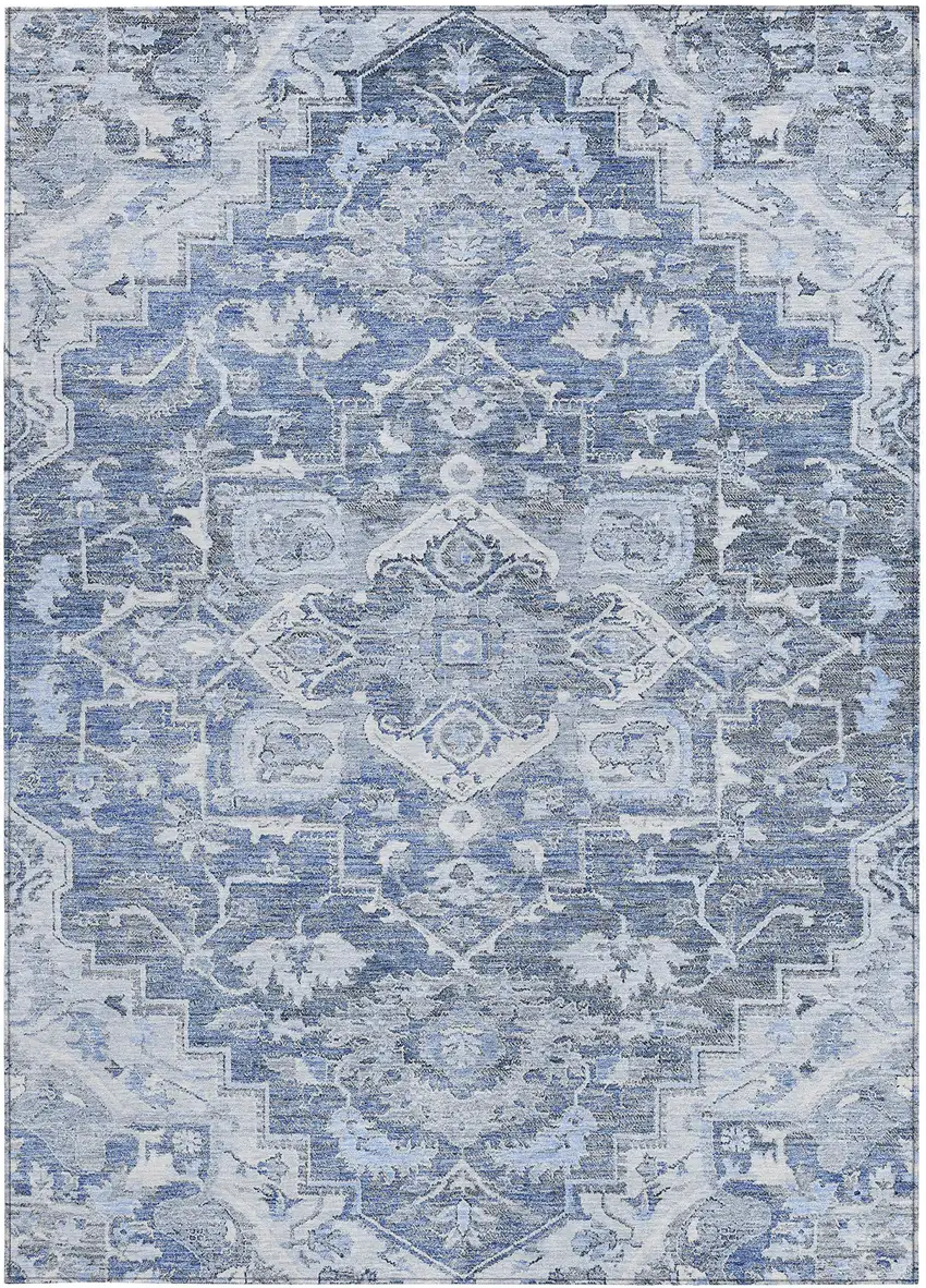 Denim Blue And Sky Blue Oriental Washable Indoor Outdoor Area Rug Photo 7