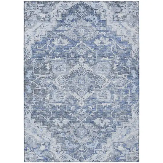Denim Blue And Sky Blue Oriental Washable Indoor Outdoor Area Rug Photo 2