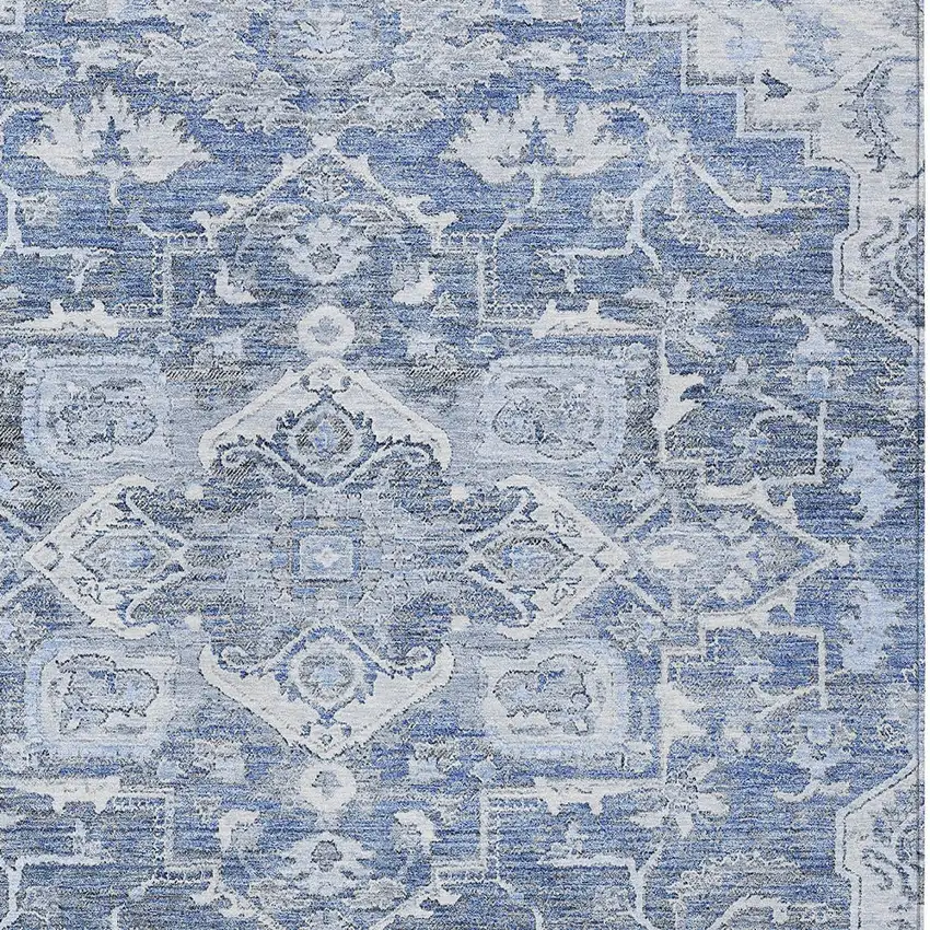 Denim Blue And Sky Blue Oriental Washable Indoor Outdoor Area Rug Photo 6
