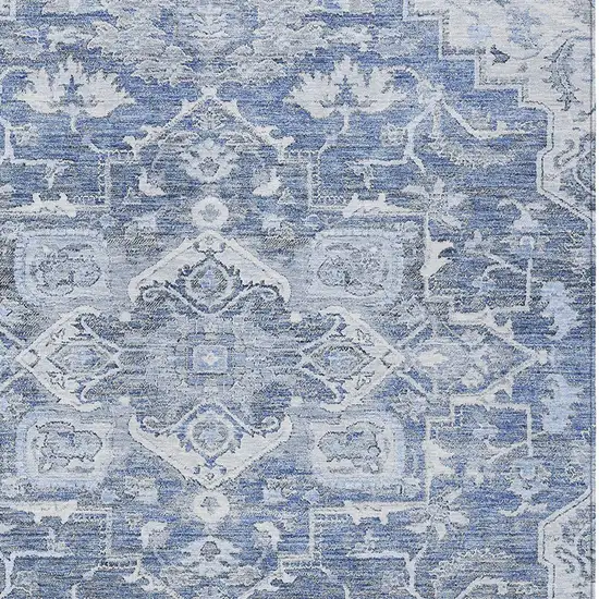 Denim Blue And Sky Blue Oriental Washable Indoor Outdoor Area Rug Photo 6