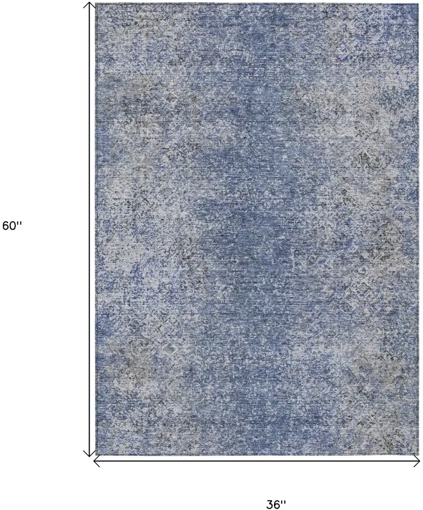 Denim Blue And Sky Blue Oriental Washable Indoor Outdoor Area Rug Photo 3