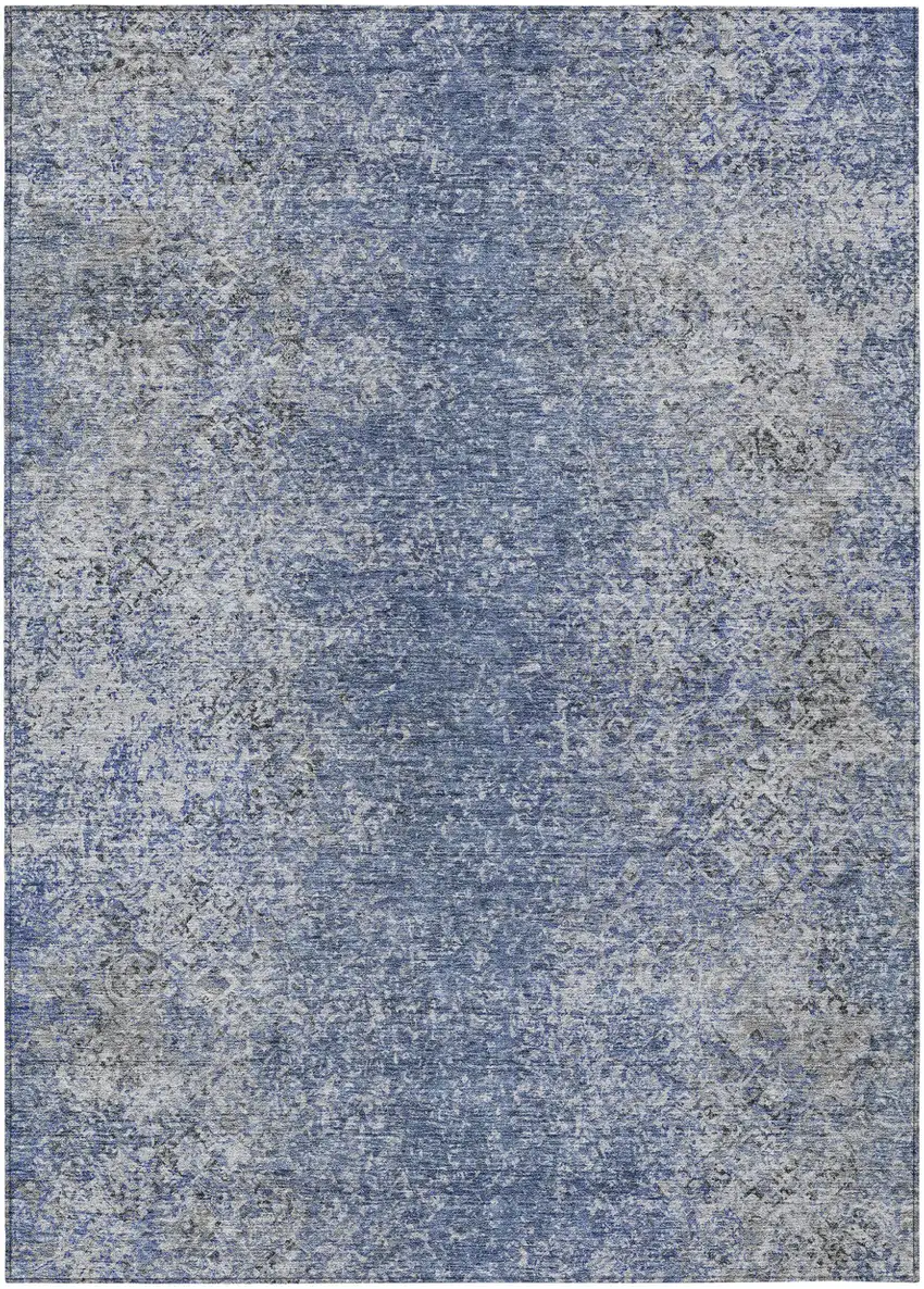 Denim Blue And Sky Blue Oriental Washable Indoor Outdoor Area Rug Photo 2