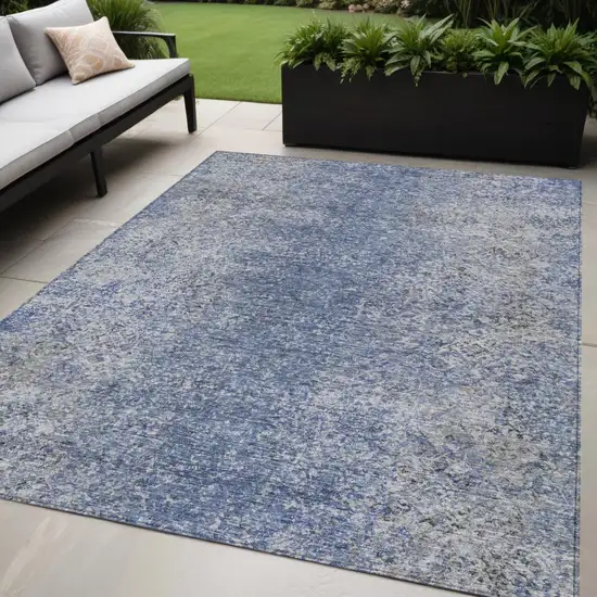 Denim Blue And Sky Blue Oriental Washable Indoor Outdoor Area Rug Photo 1